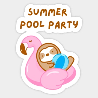 Summer Pool Party Pink Flamingo Sloth Sticker